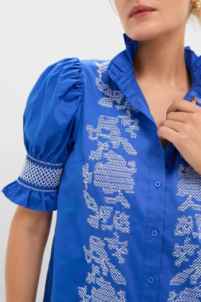 Royal Blue with White Embroidery Lou Lou Mini Dress sold by Hyacinth House product image thumbnail 5