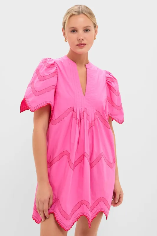 Hot Pink with Red Embroidery Weston Mini Dress made by Hyacinth House
