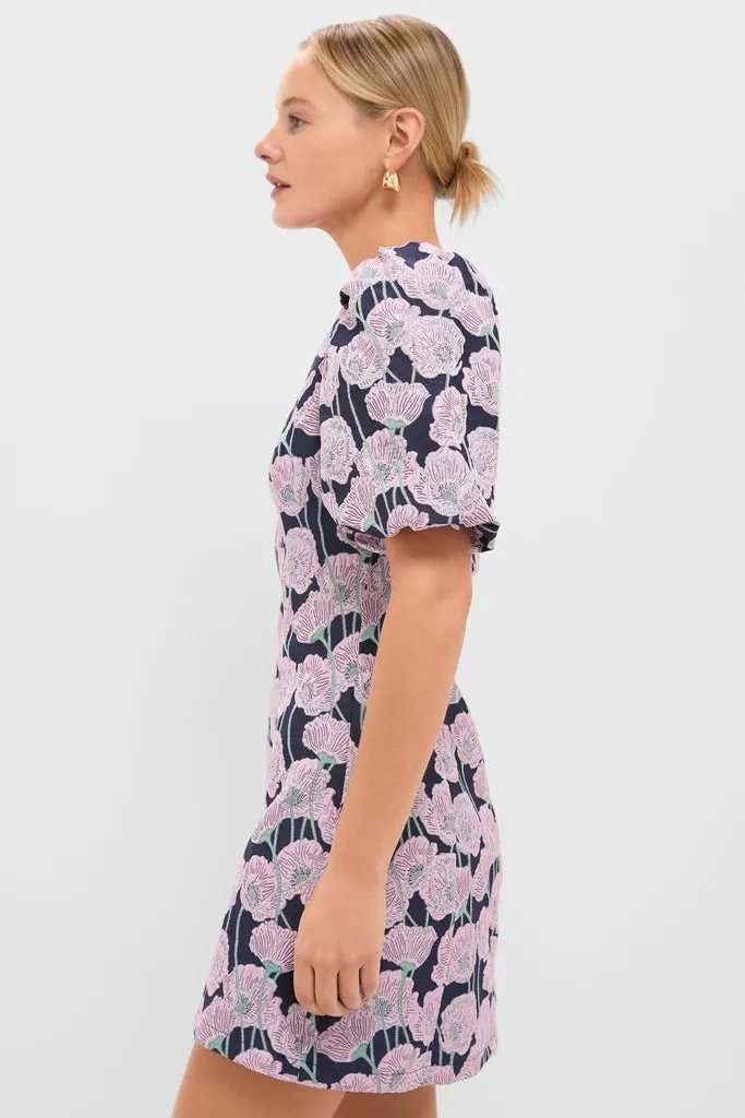Pink & Navy Floral Jacquard Minetta Mini Dress sold by Hyacinth House product image thumbnail 3