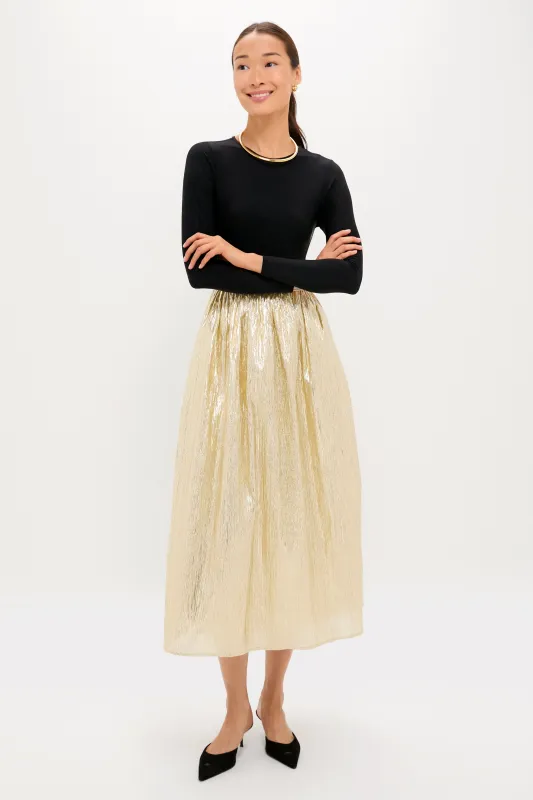 Gold Plisse & Black Mixed Media Schuyler Maxi Dress made by Hyacinth House