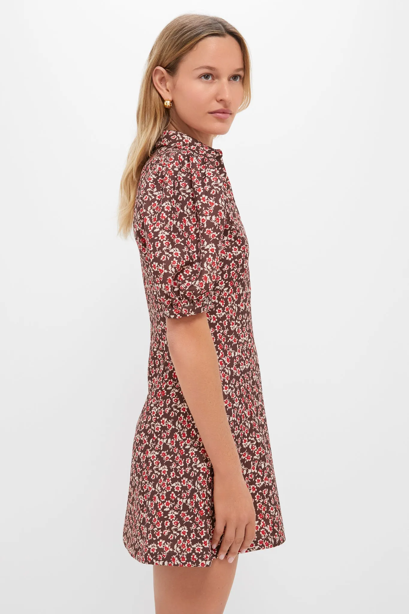 Brown & Red Floral Corduroy Front Zip Mini Dress sold by Hyacinth House product image thumbnail 3