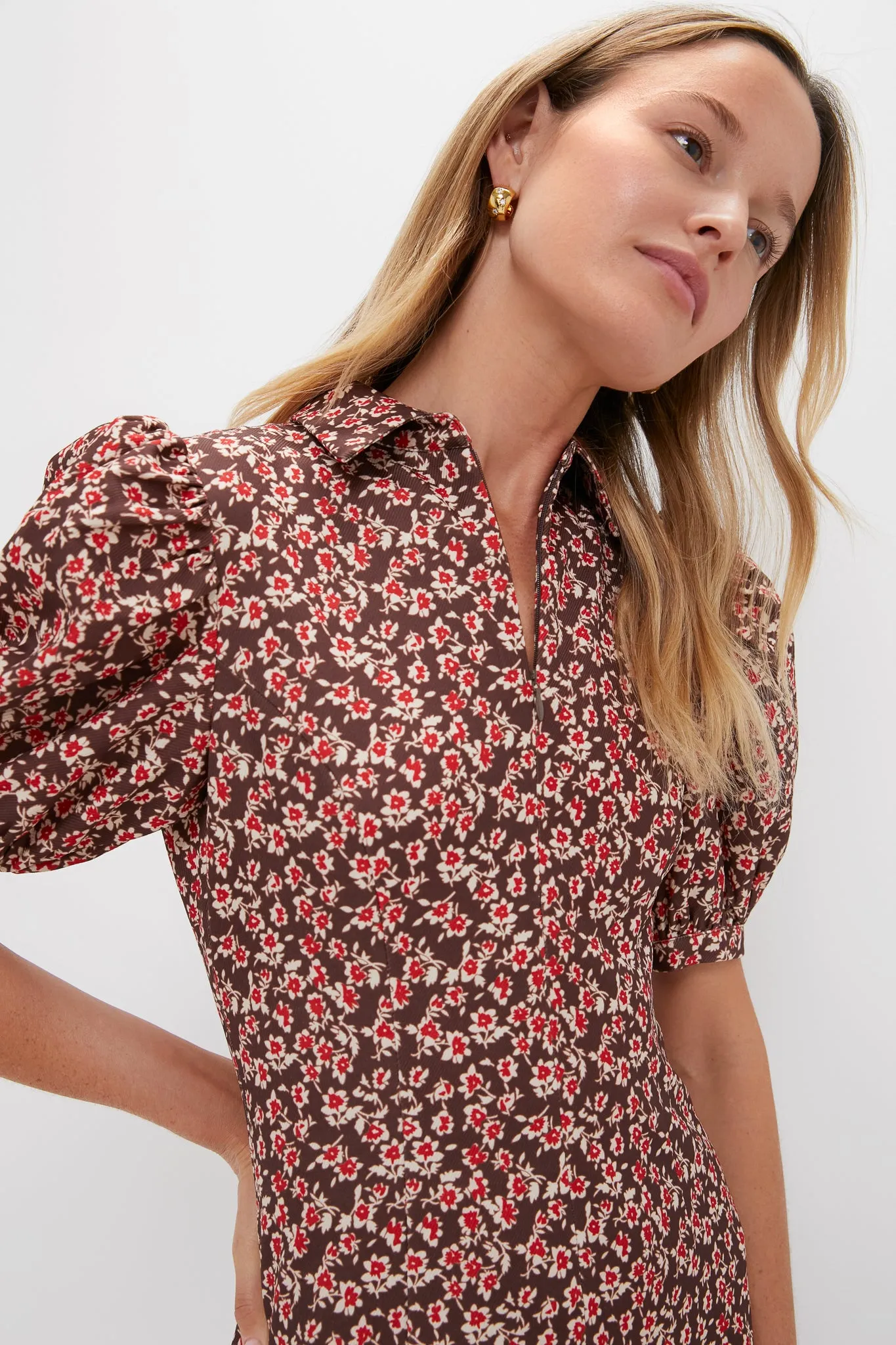 Brown & Red Floral Corduroy Front Zip Mini Dress sold by Hyacinth House product image thumbnail 5