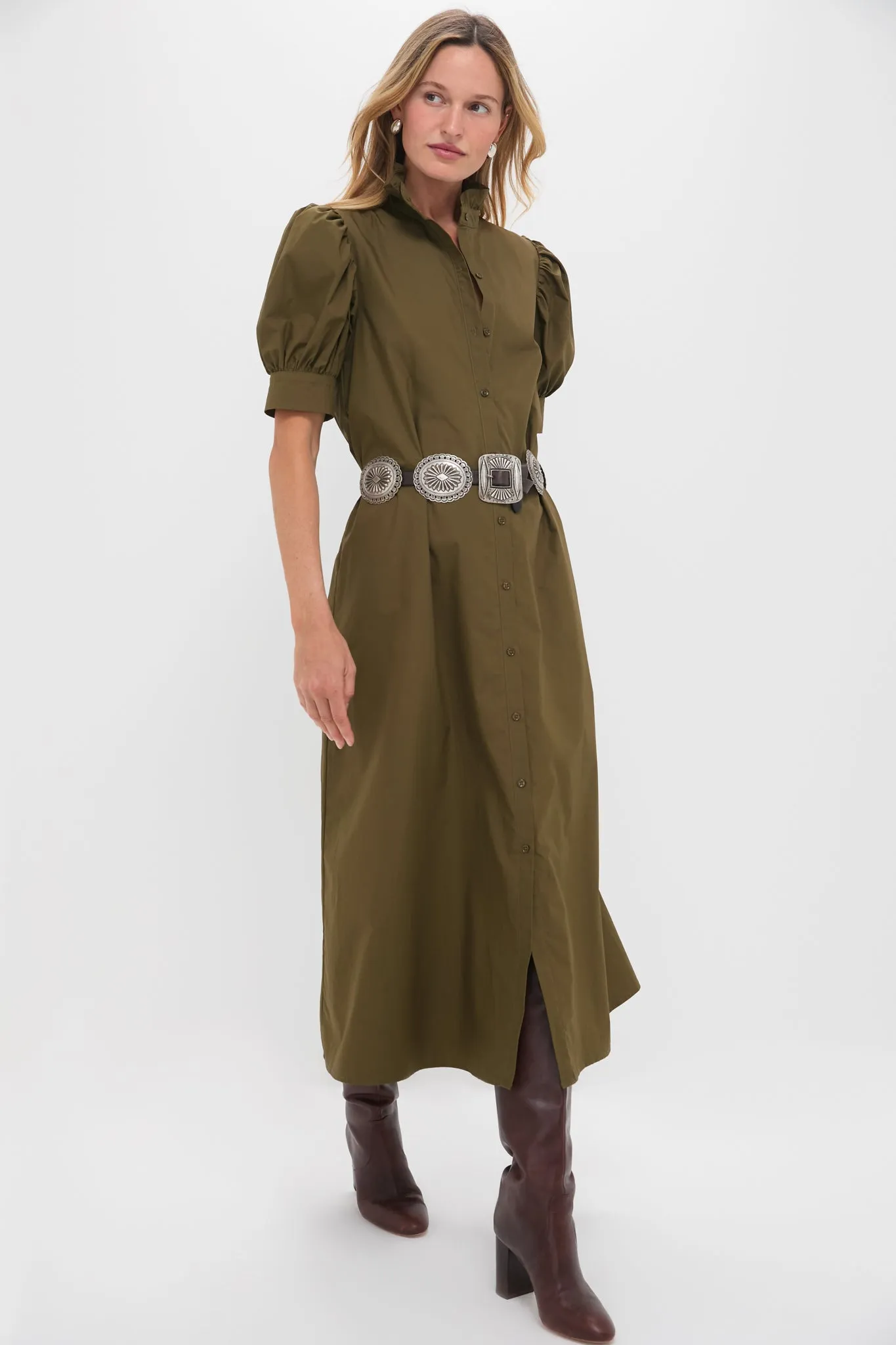 Olive Green Ruffle Collar Louisa Maxi Dress sold by Hyacinth House product image thumbnail 5