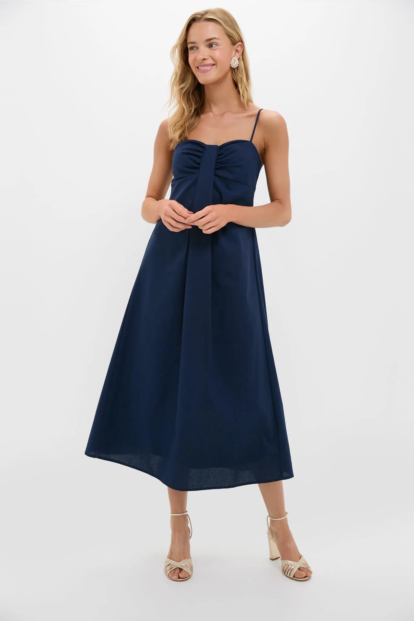 Navy Linen Front Pleated Zoe Dress sold by Hyacinth House