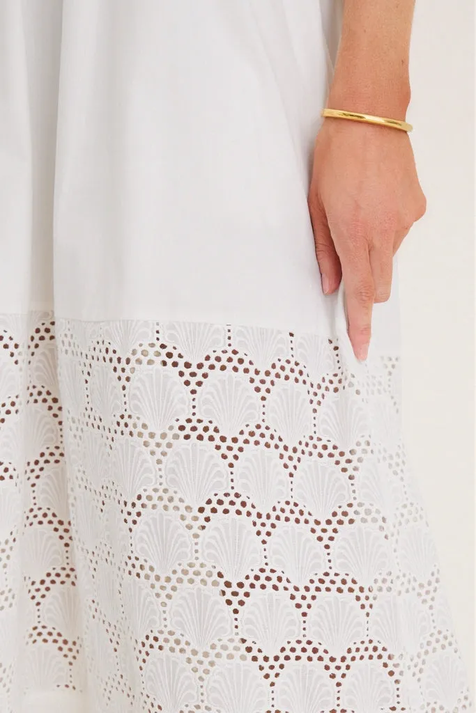 White Smocked Seashell Embroidery Harbor Dress sold by Hyacinth House product image thumbnail 2