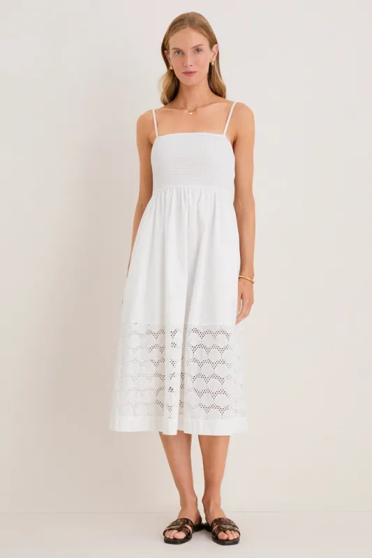 White Smocked Seashell Embroidery Harbor Dress made by Hyacinth House