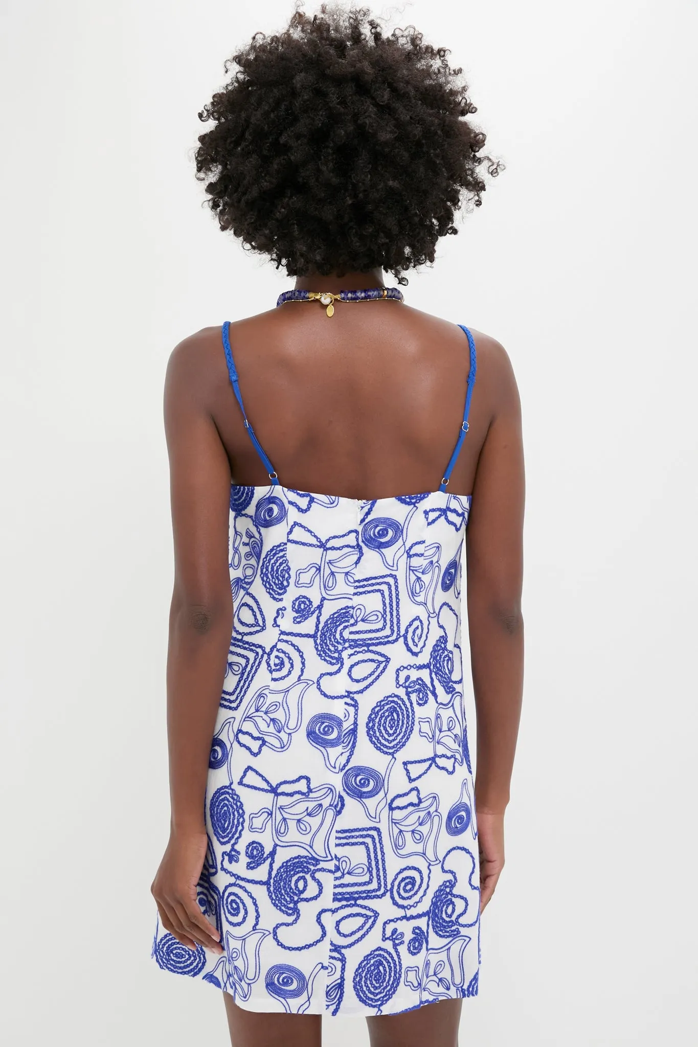 White & Royal Blue Applique Santorini Mini Dress sold by Hyacinth House product image thumbnail 4