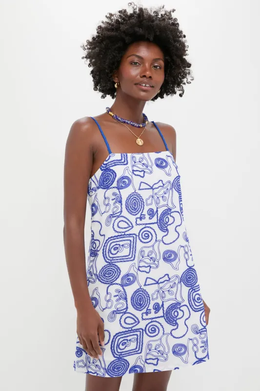 White & Royal Blue Applique Santorini Mini Dress made by Hyacinth House