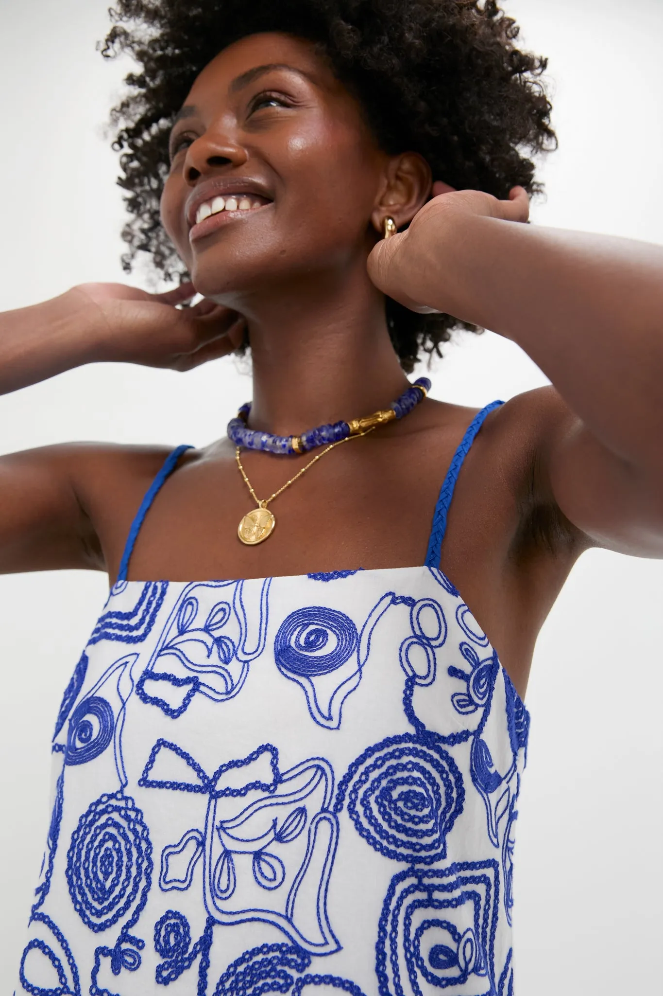 White & Royal Blue Applique Santorini Mini Dress sold by Hyacinth House product image thumbnail 5