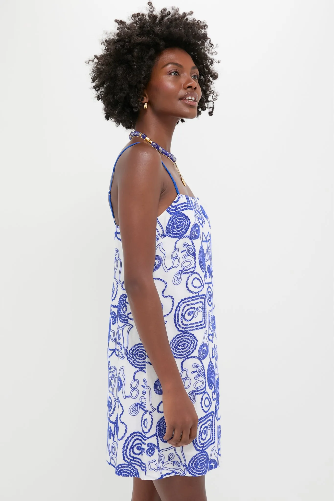 White & Royal Blue Applique Santorini Mini Dress sold by Hyacinth House product image thumbnail 3