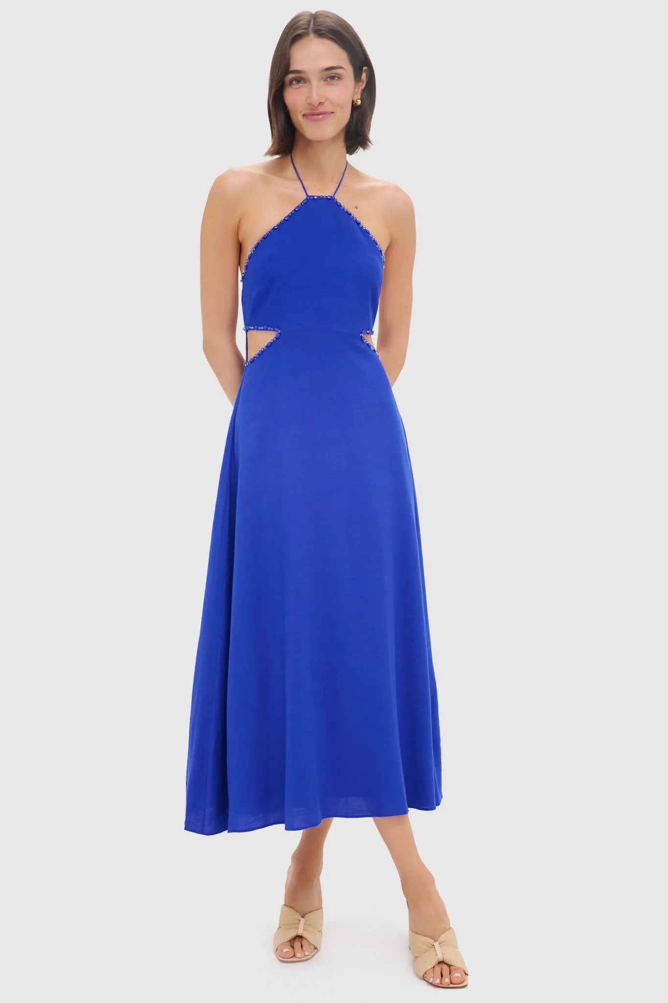Royal Blue Beaded Azure Midi Dress sold by Hyacinth House