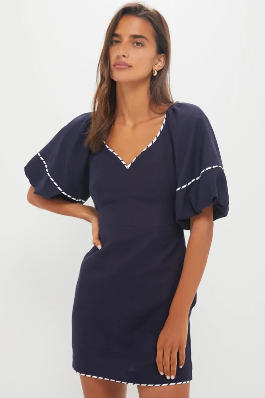 Navy with Striped Piping Keel Mini Dress made by Hyacinth House