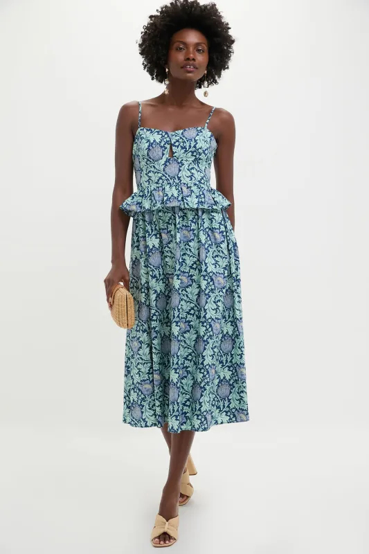 Blue Leafy Floral Maeve Midi Dress made by Hyacinth House