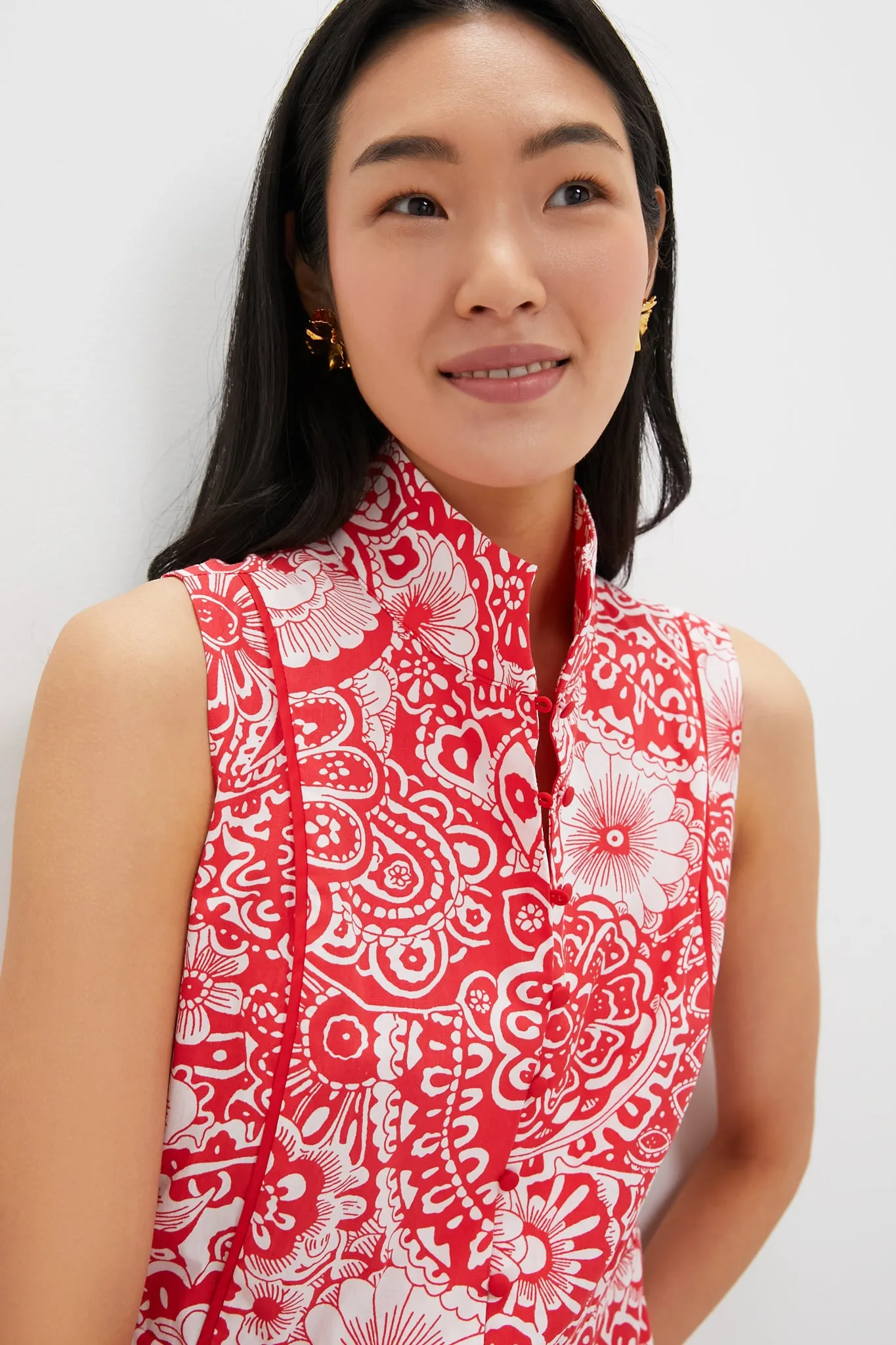 Sleeveless Red & White Floral Hillsborough Midi Dress sold by Hyacinth House product image thumbnail 5