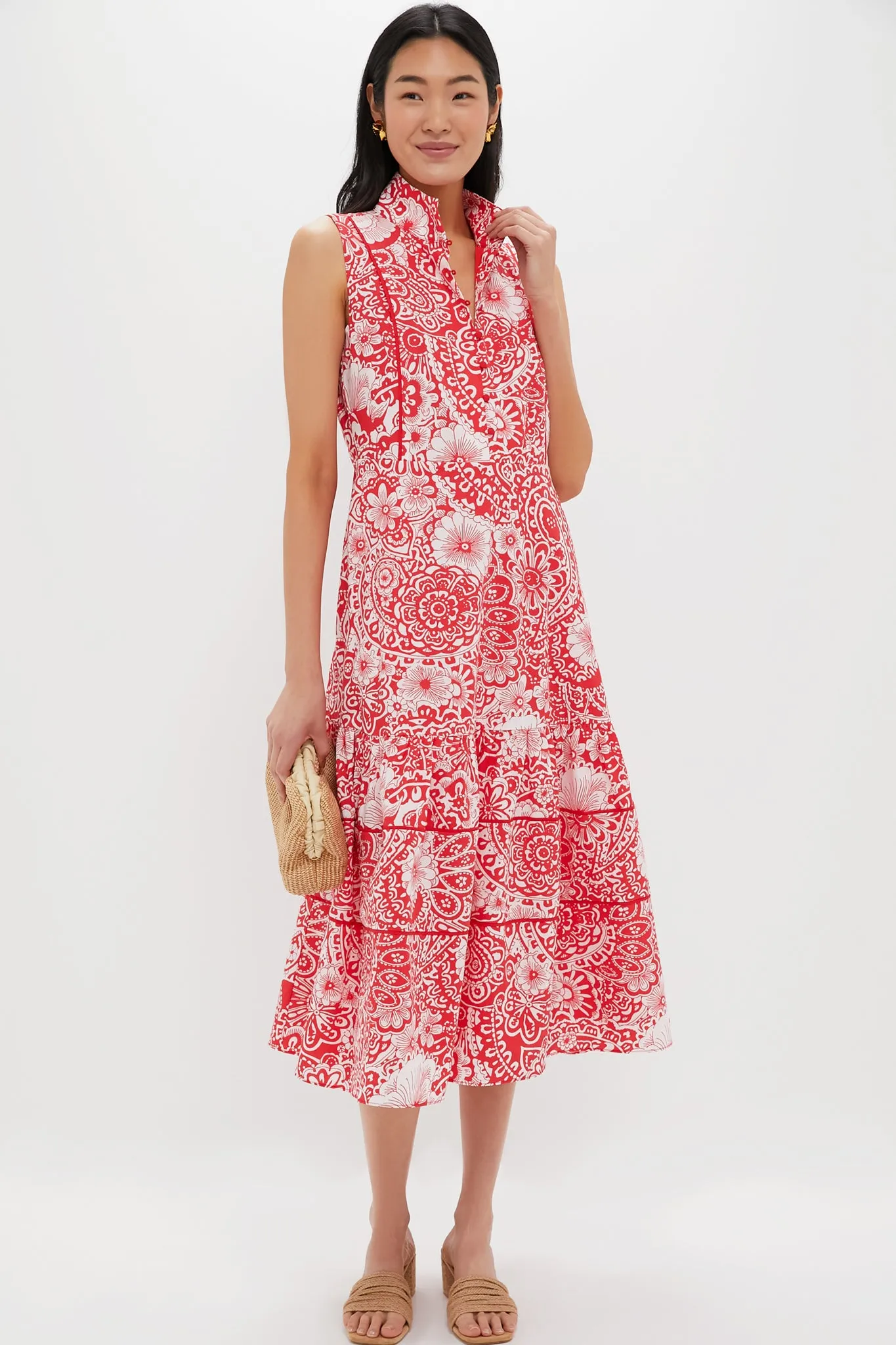 Sleeveless Red & White Floral Hillsborough Midi Dress sold by Hyacinth House product image thumbnail 2