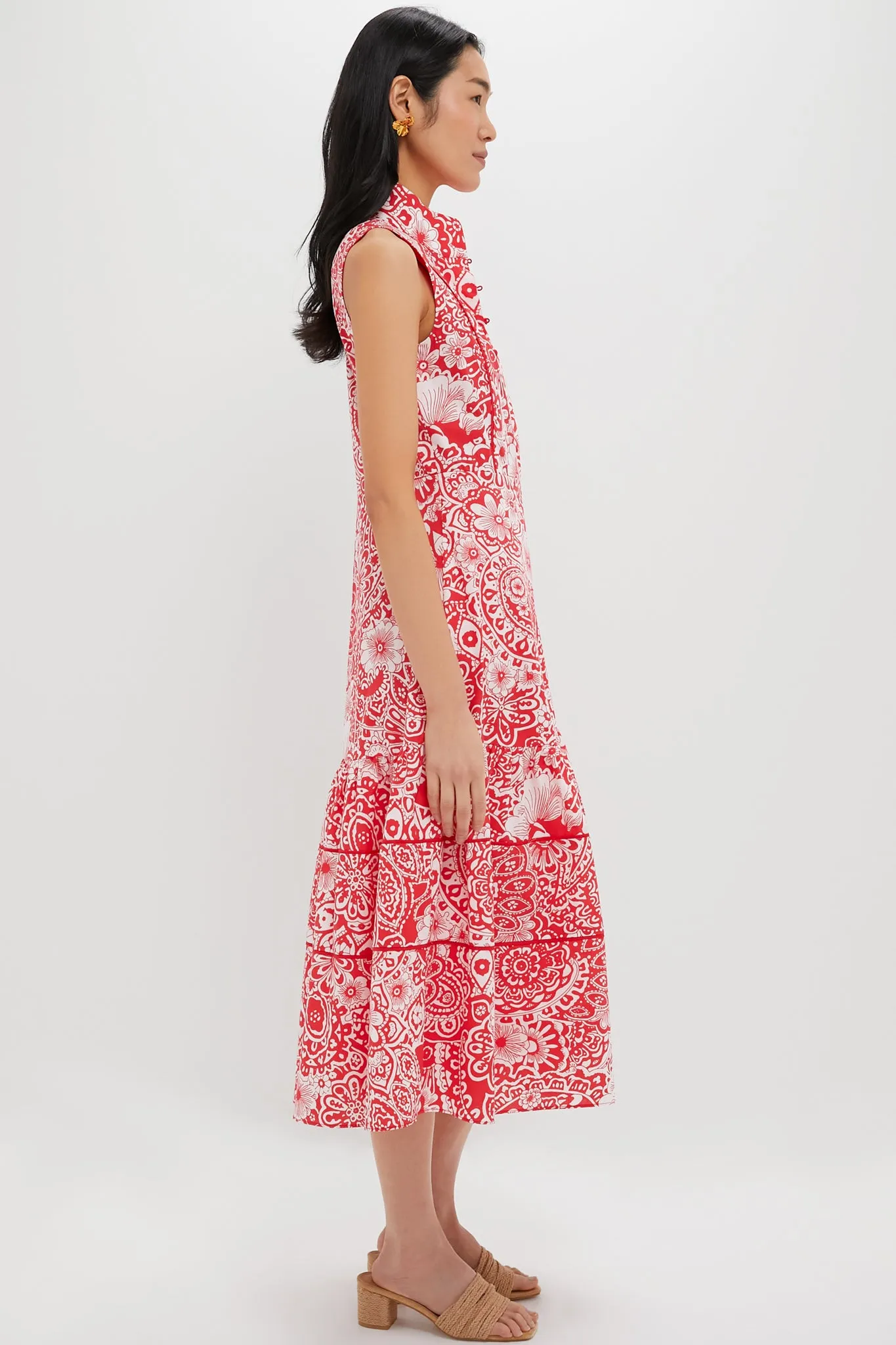 Sleeveless Red & White Floral Hillsborough Midi Dress sold by Hyacinth House product image thumbnail 3