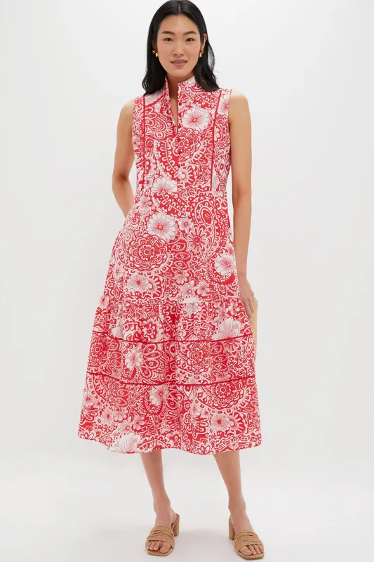 Sleeveless Red & White Floral Hillsborough Midi Dress made by Hyacinth House
