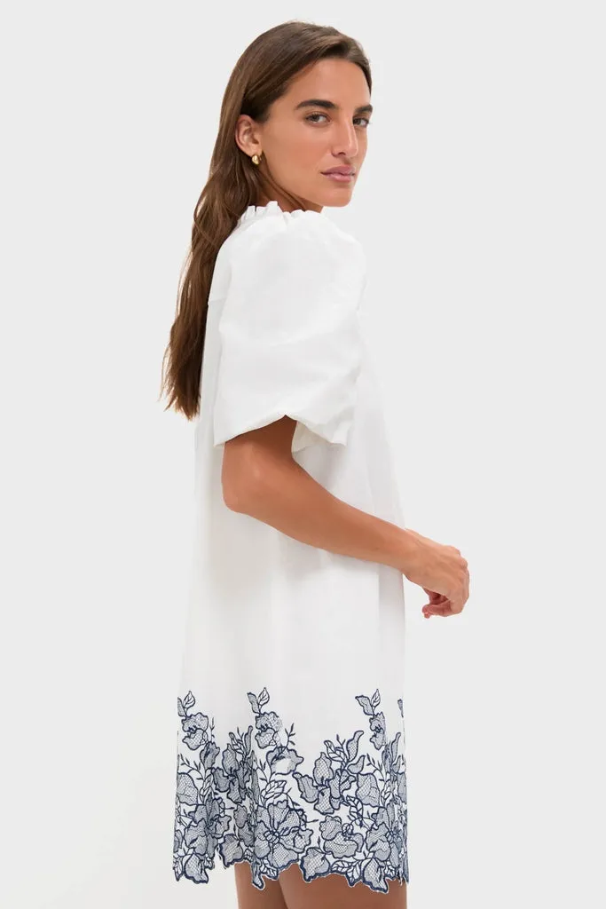 White & Navy Embroidery Mimi Mini Dress sold by Hyacinth House product image thumbnail 3