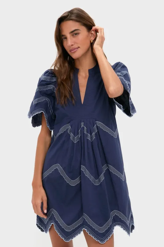 Navy Embroidered Weston Mini Dress made by Hyacinth House