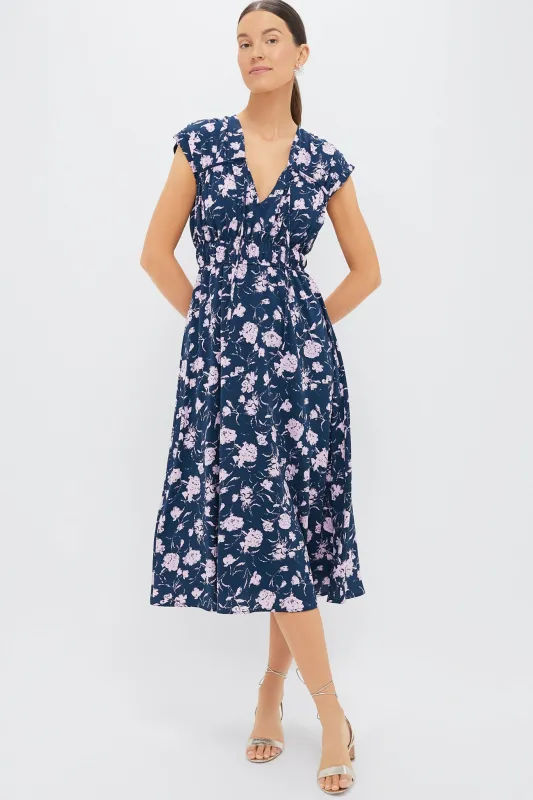 Navy & Blush Abstract Floral Amanda Midi Dress made by Hyacinth House