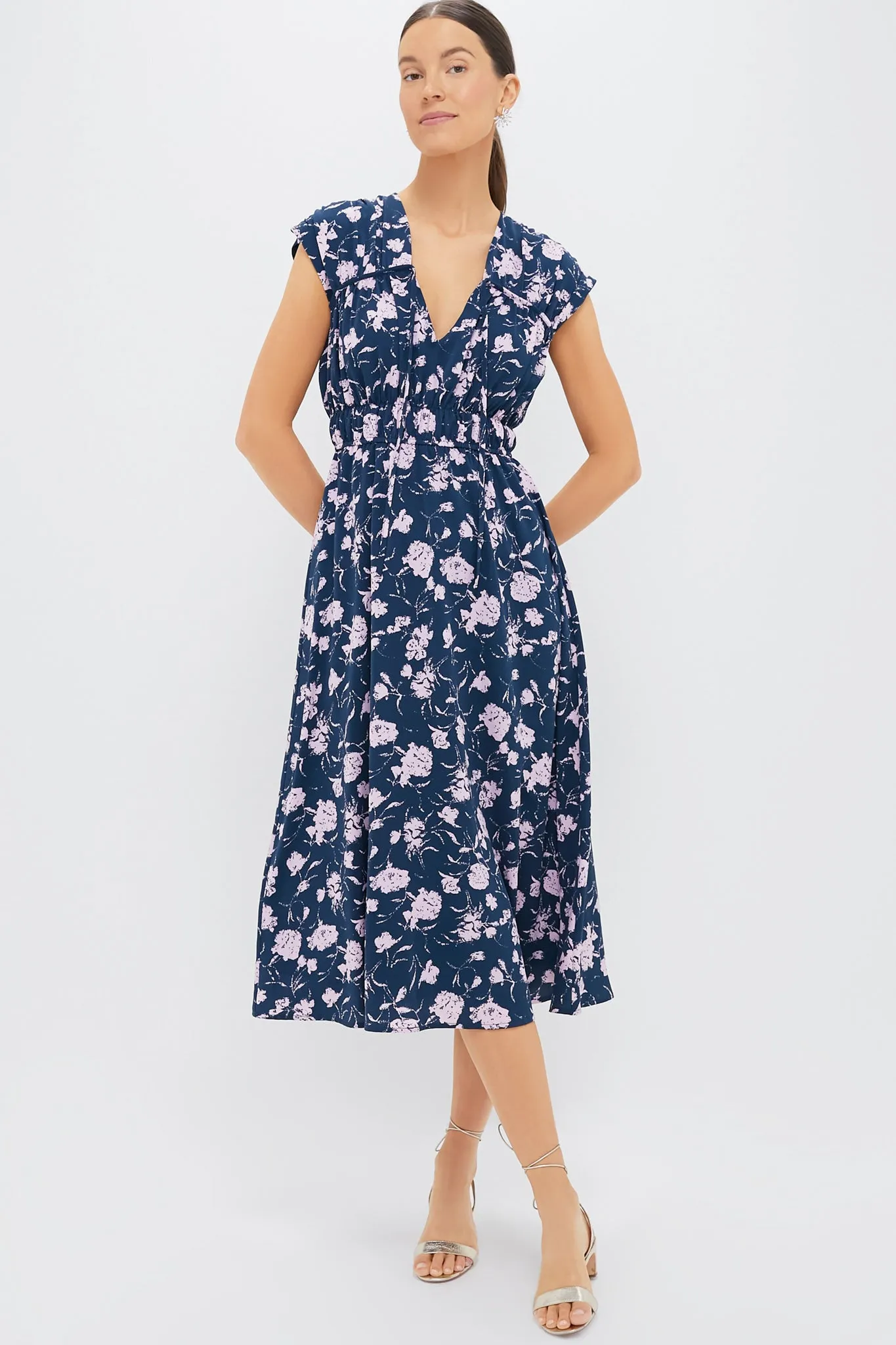 Navy & Blush Abstract Floral Amanda Midi Dress sold by Hyacinth House
