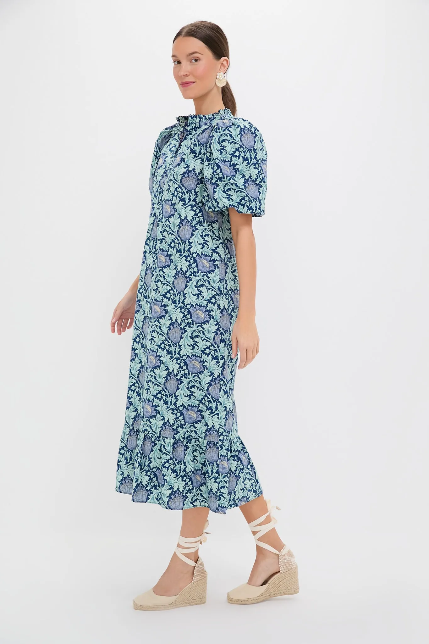 Multi Blue Leafy Floral Mimi Midi Dress sold by Hyacinth House product image thumbnail 3
