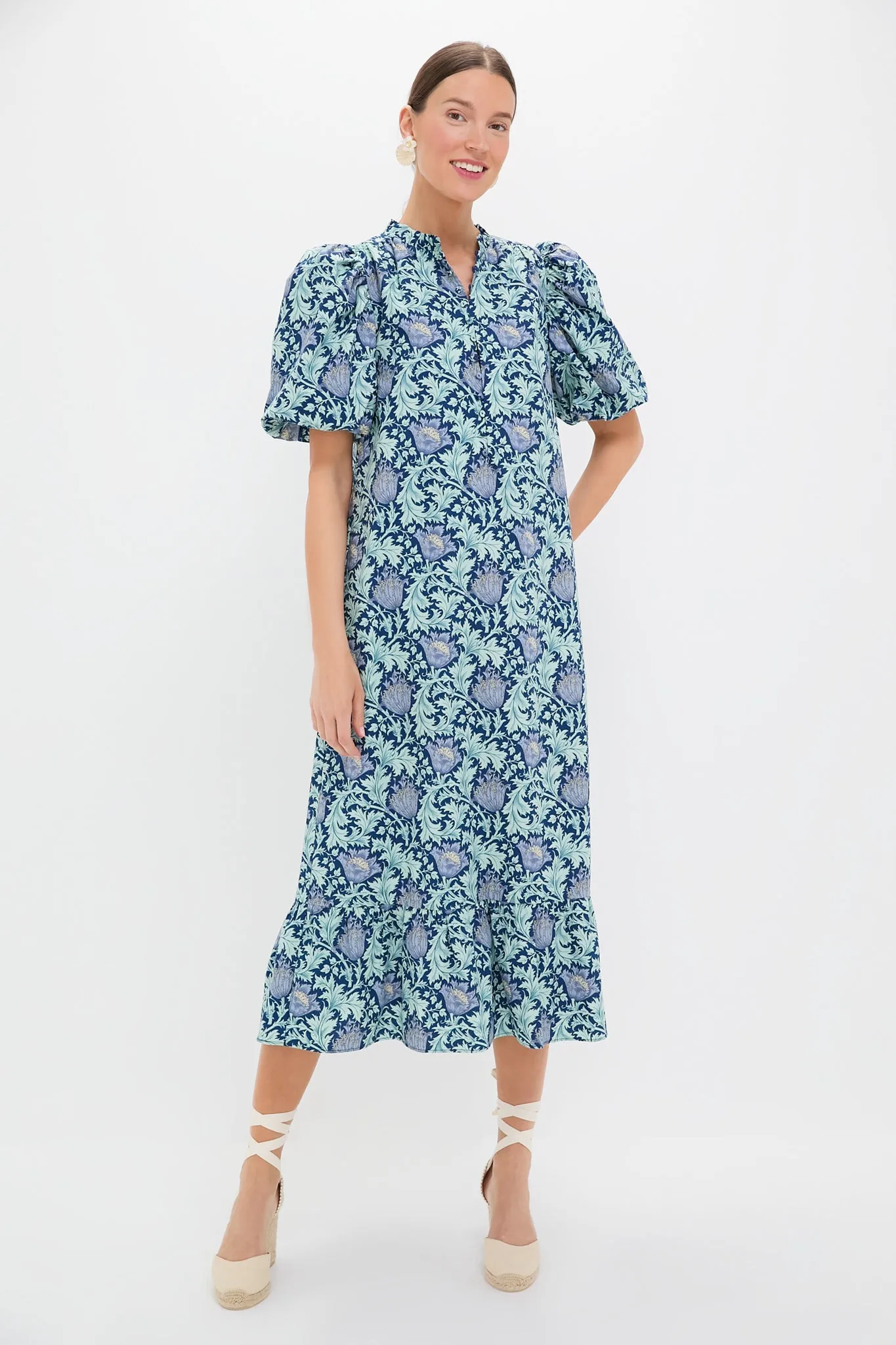 Multi Blue Leafy Floral Mimi Midi Dress sold by Hyacinth House