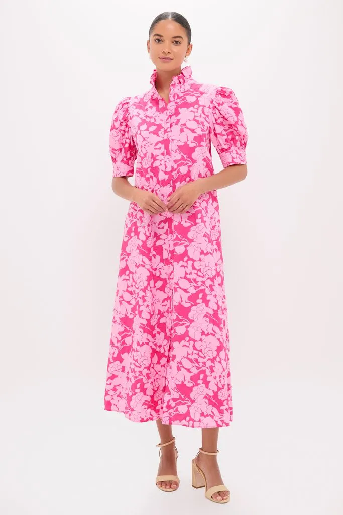 Pink Textured Floral Ruffle Collar Louisa Maxi Dress sold by Hyacinth House