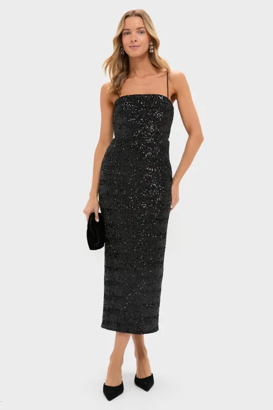 Black Sequin Carmen Column Midi Dress made by Hyacinth House