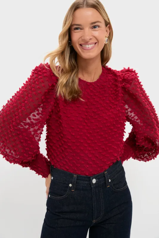 Red Textured Long Sleeve Harriet Blouse made by Hyacinth House