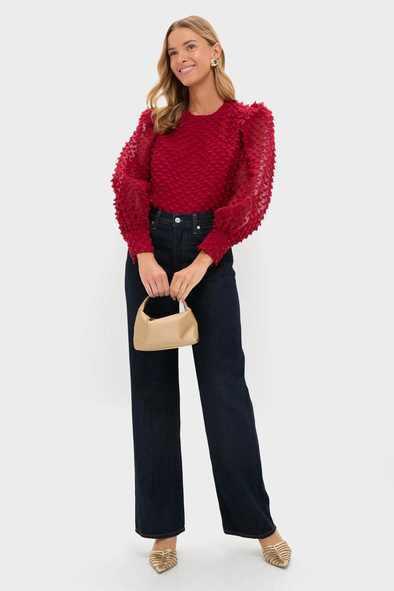 Red Textured Long Sleeve Harriet Blouse sold by Hyacinth House product image thumbnail 2