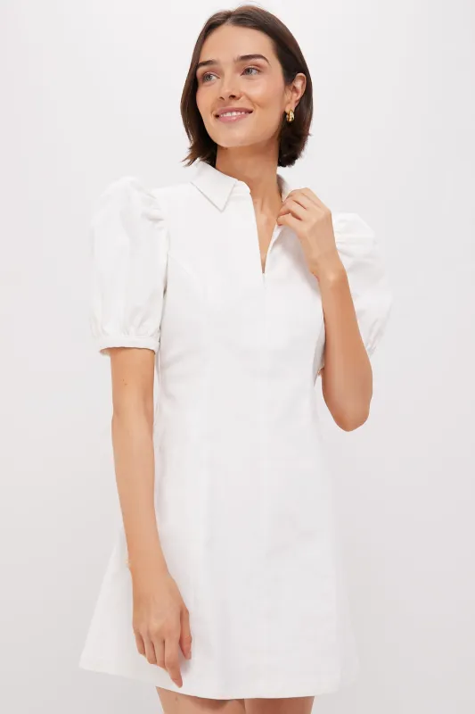 White Front Zip Denim Mini Dress made by Hyacinth House