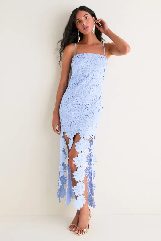 Powder Blue Floral Fringe Izzy Maxi Dress made by Hyacinth House