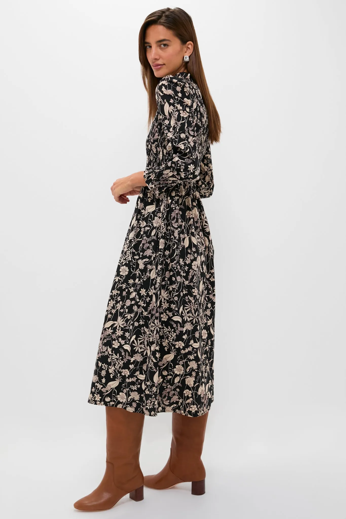 Black & Tan Floral Smocked Susanne Midi Dress sold by Hyacinth House product image thumbnail 4