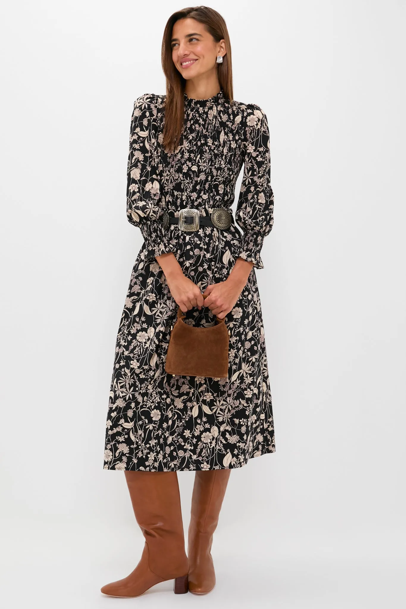 Black & Tan Floral Smocked Susanne Midi Dress sold by Hyacinth House product image thumbnail 3