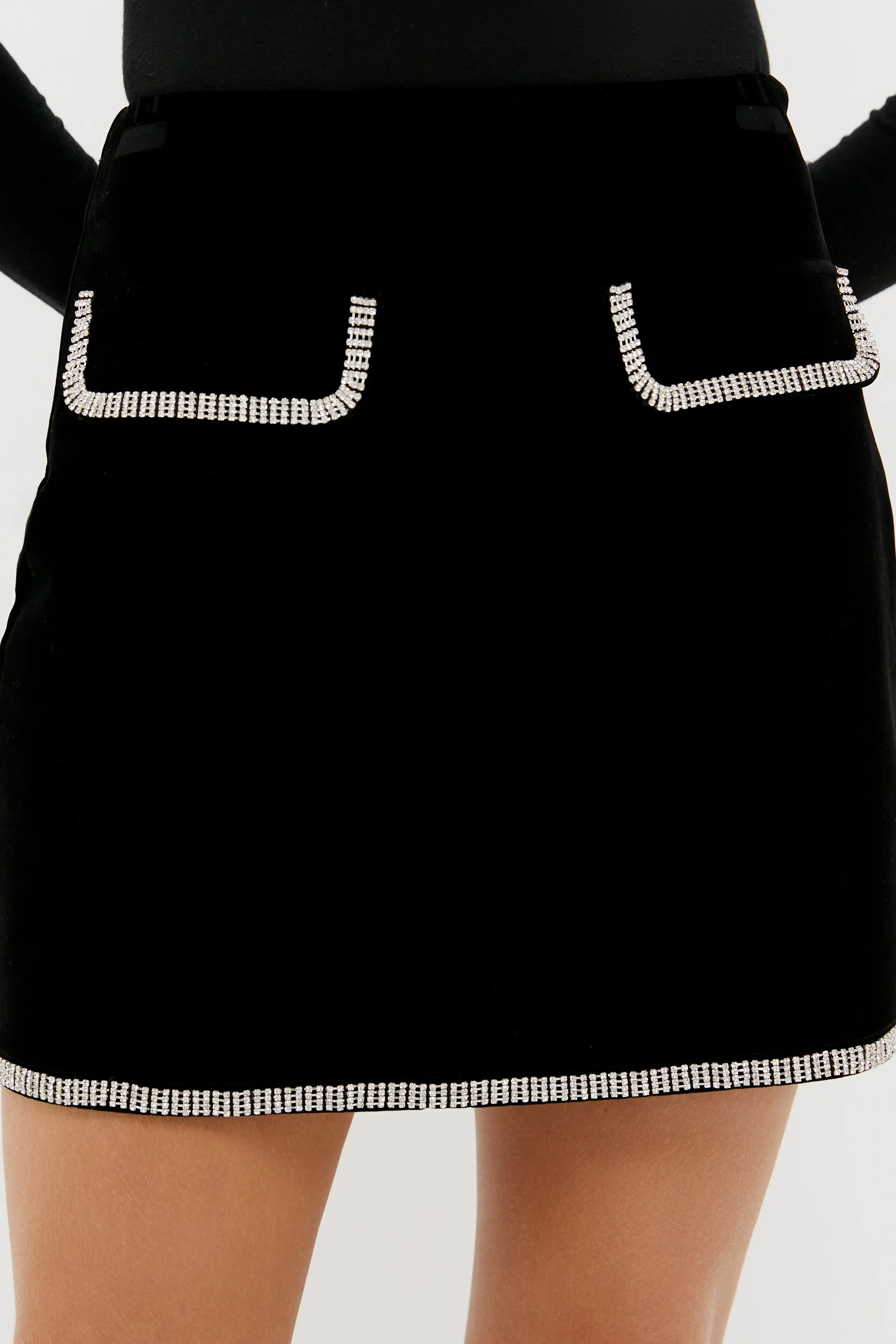 Black Velvet Rhinestone Loverly Mini Skirt sold by Hyacinth House product image thumbnail 5