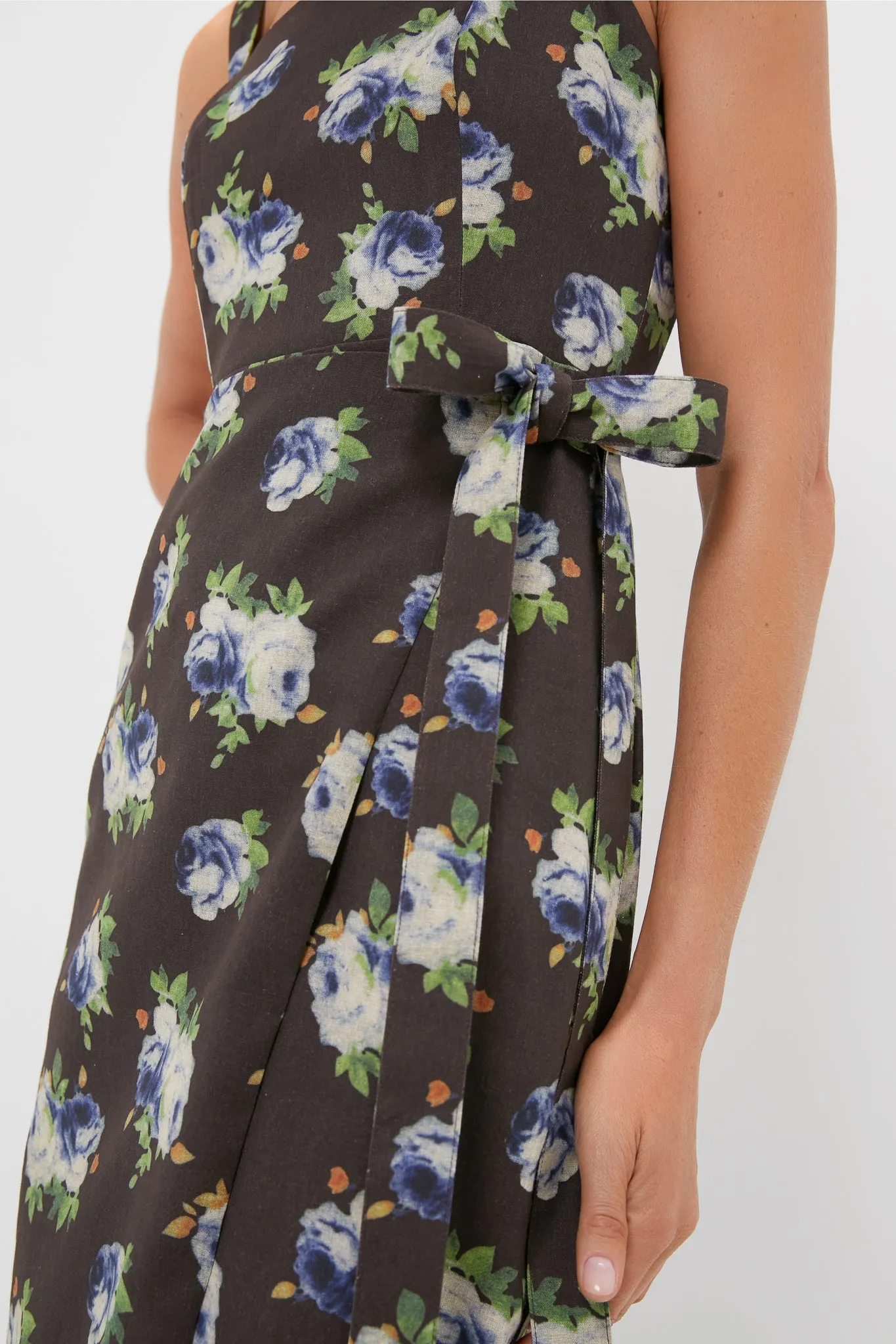 Brown & Blue Floral Wrap Tasha Midi Dress sold by Hyacinth House product image thumbnail 2
