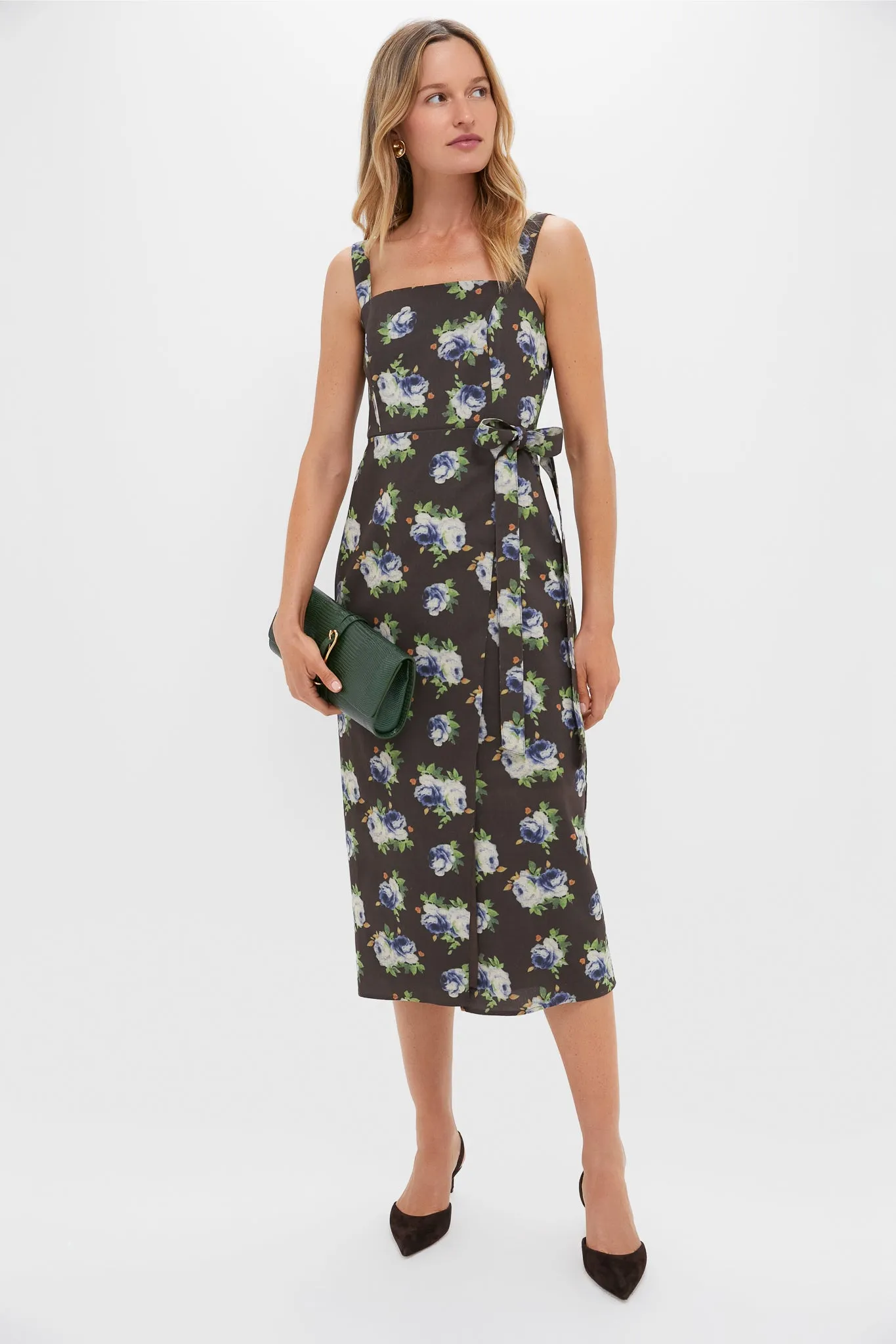 Brown & Blue Floral Wrap Tasha Midi Dress sold by Hyacinth House product image thumbnail 3