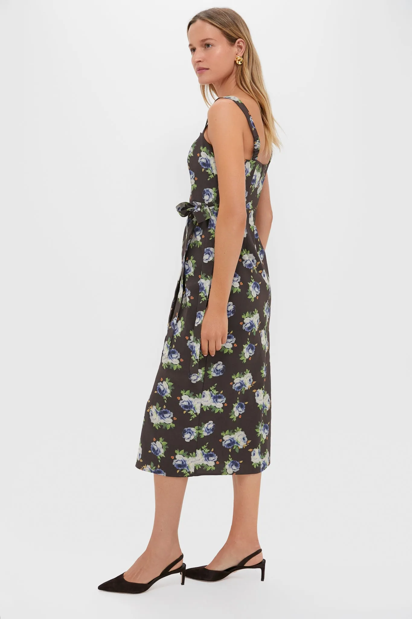 Brown & Blue Floral Wrap Tasha Midi Dress sold by Hyacinth House product image thumbnail 4