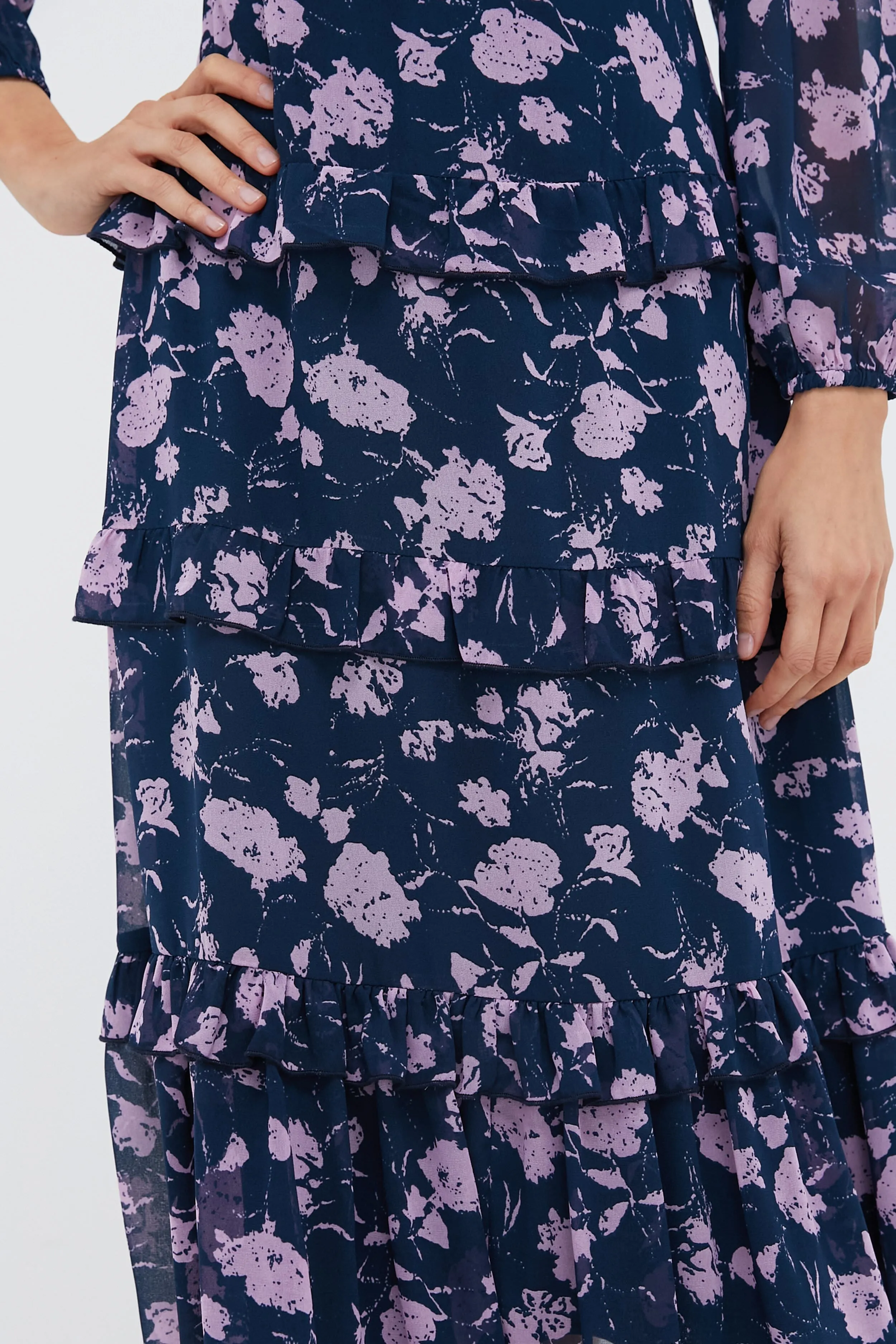 Navy & Blush Abstract Floral Rosalind Ruffle Midi Dress sold by Hyacinth House product image thumbnail 5