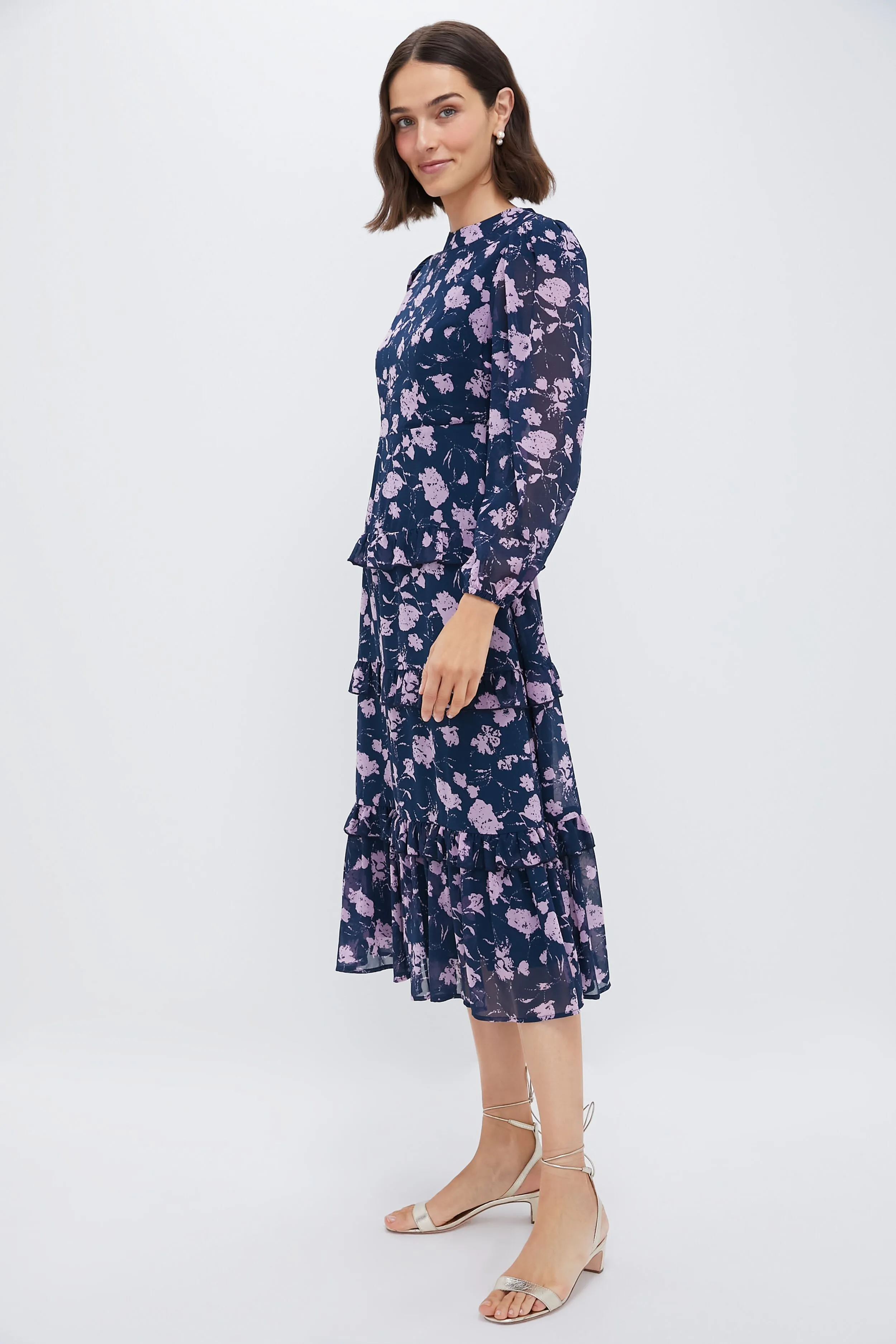 Navy & Blush Abstract Floral Rosalind Ruffle Midi Dress sold by Hyacinth House product image thumbnail 3