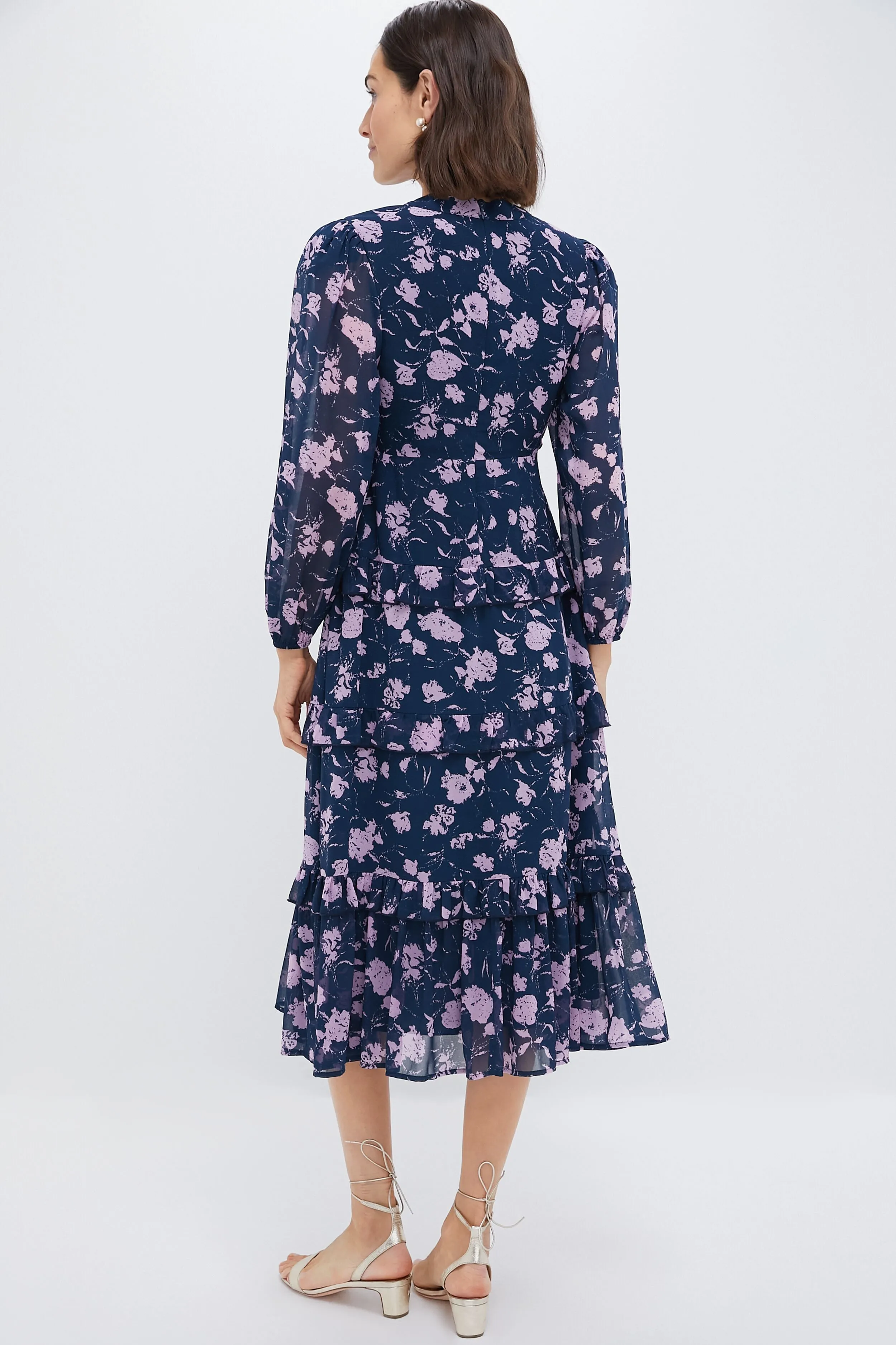 Navy & Blush Abstract Floral Rosalind Ruffle Midi Dress sold by Hyacinth House product image thumbnail 4