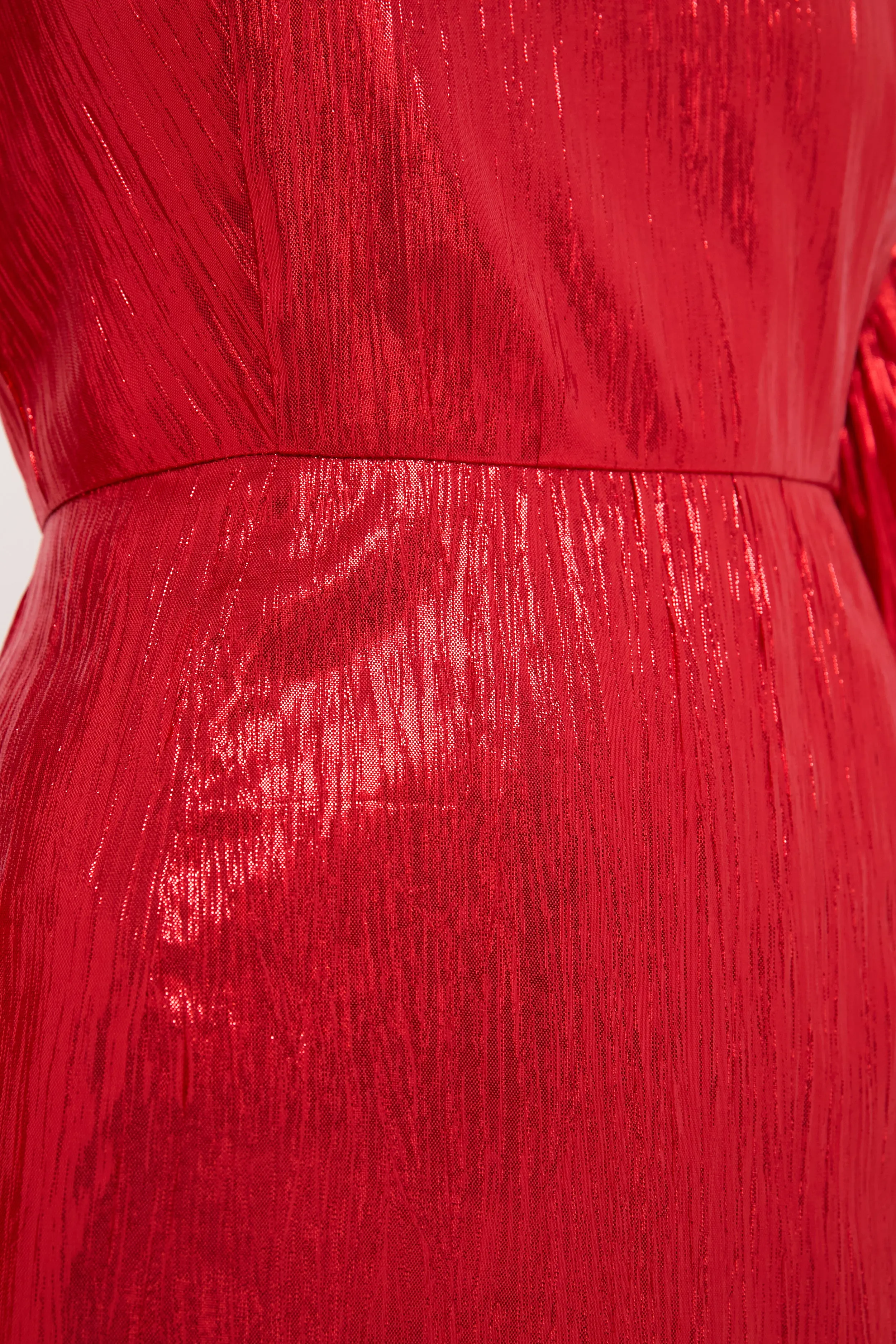 Red Metallic Plisse Puff Sleeve Darcy Midi Dress sold by Hyacinth House product image thumbnail 5