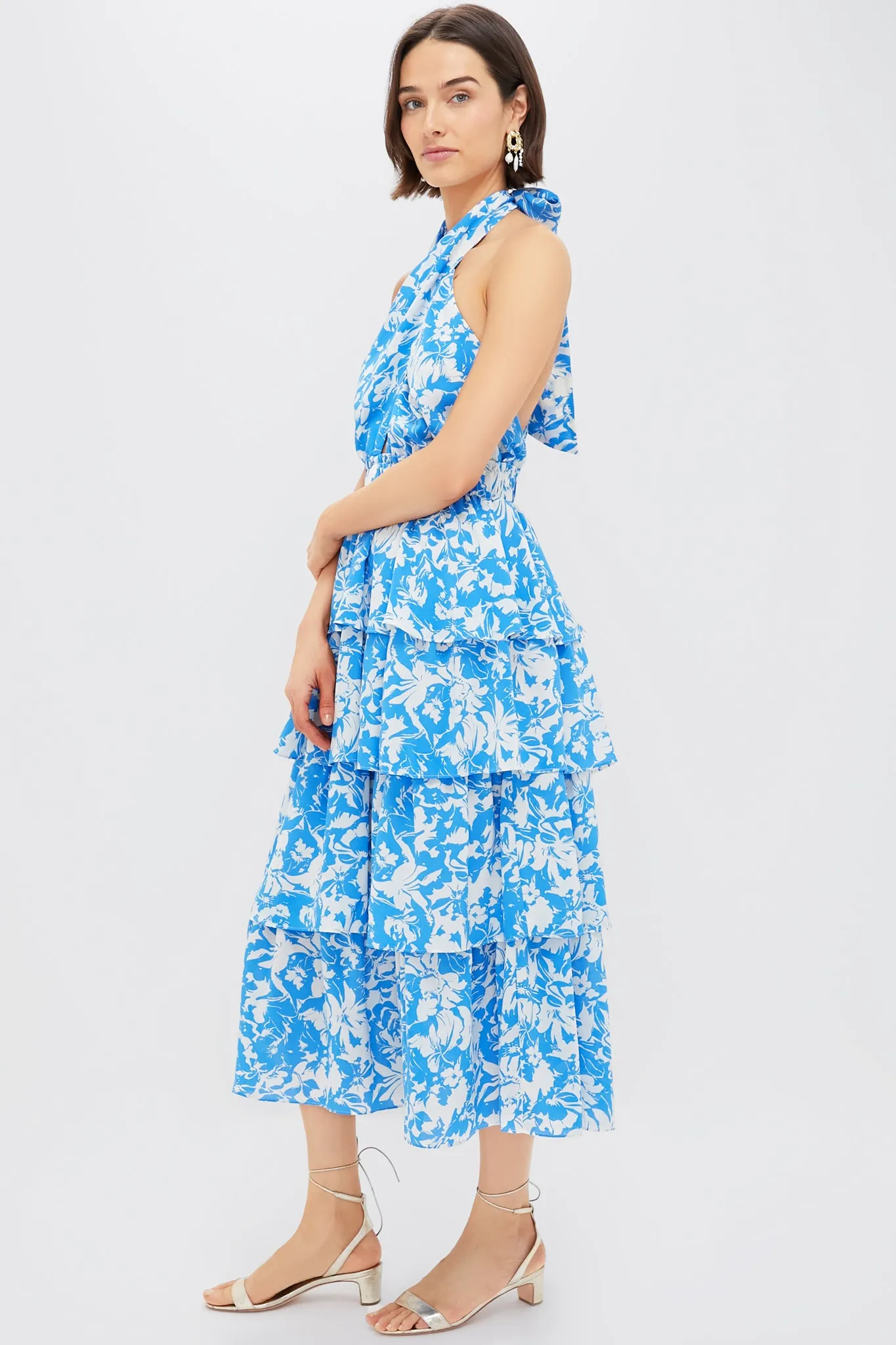 Blue & White Floral Halter Neck Jenny Midi Dress sold by Hyacinth House product image thumbnail 4