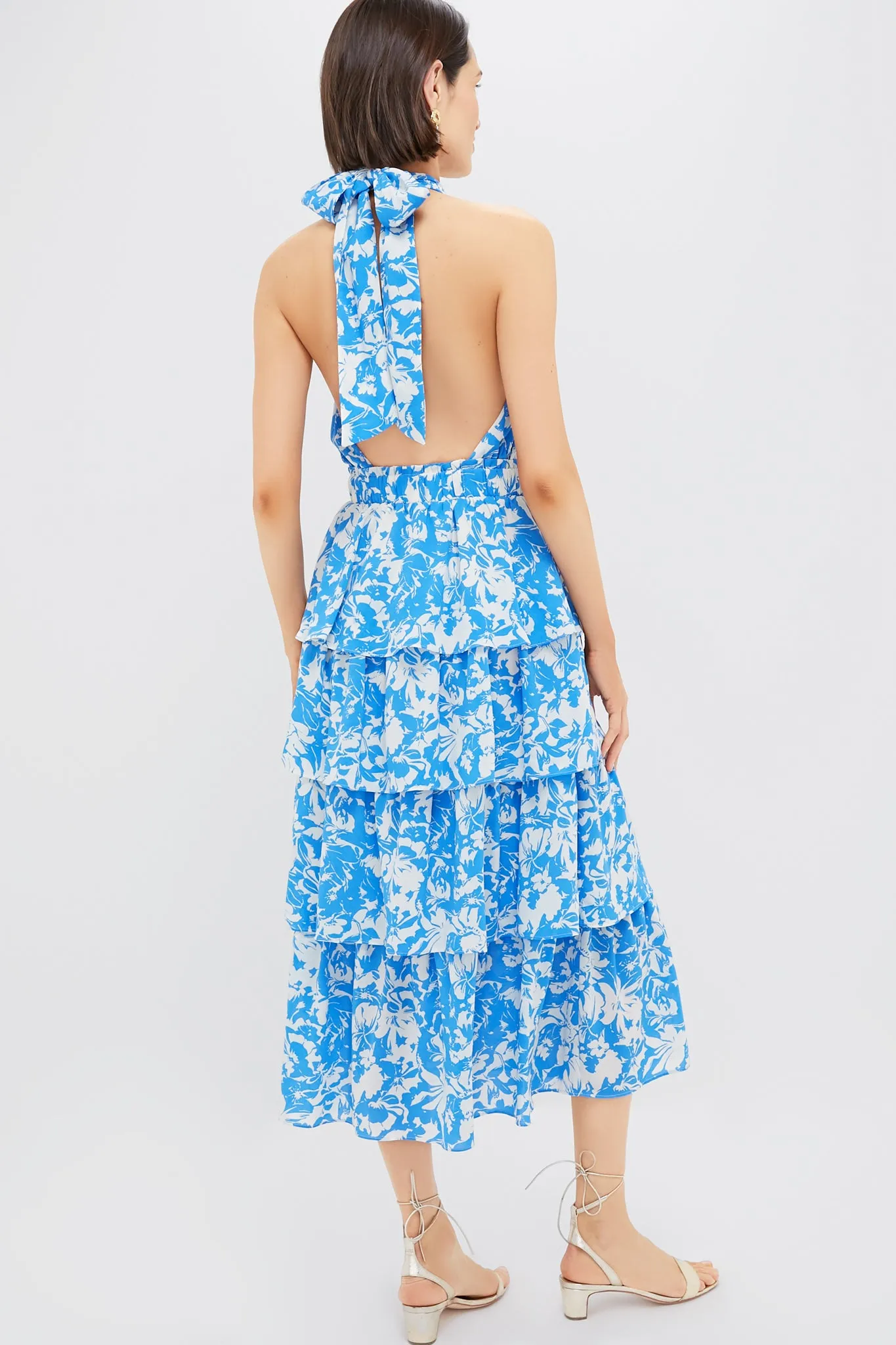 Blue & White Floral Halter Neck Jenny Midi Dress sold by Hyacinth House product image thumbnail 3