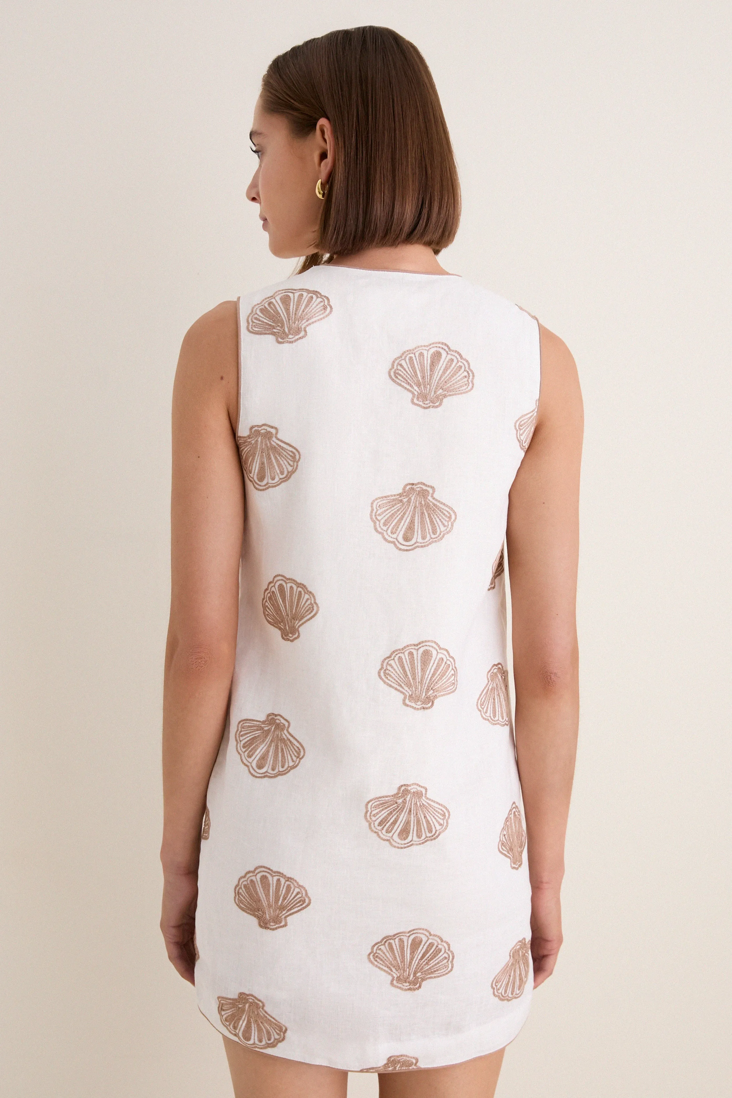 White & Tan Embroidered Seashell Manteo Mini Dress sold by Hyacinth House product image thumbnail 5