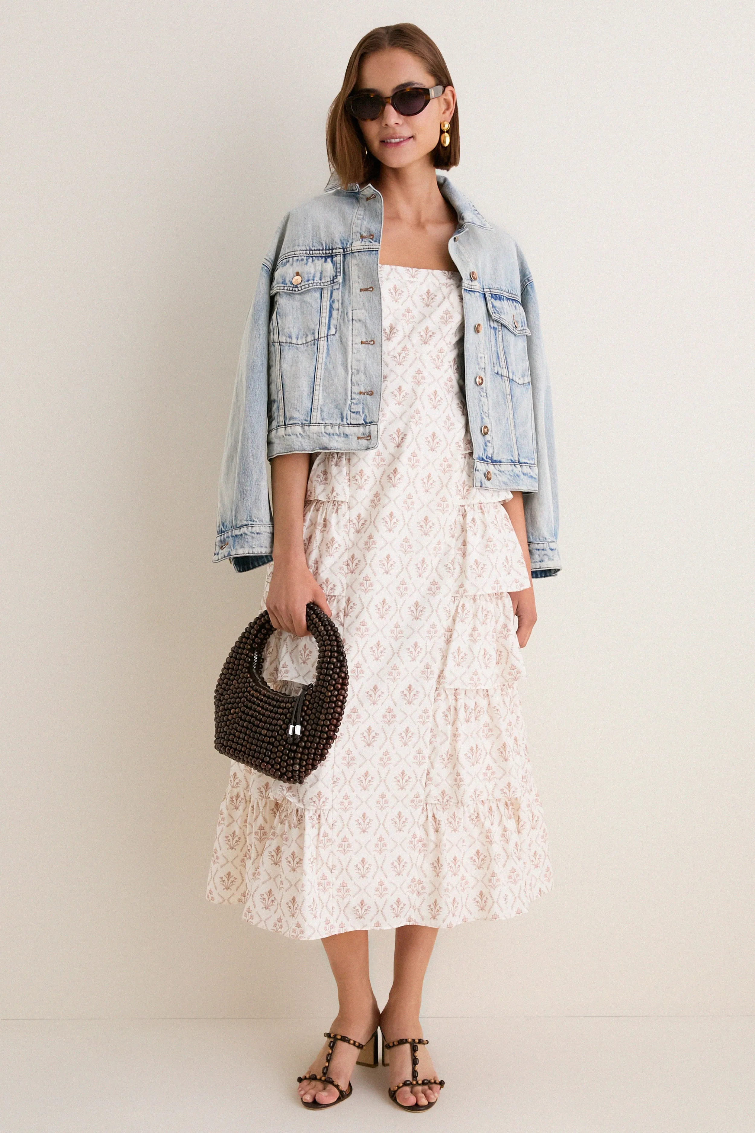 Brown & Cream Floral Ruffle Theodora Maxi Dress sold by Hyacinth House product image thumbnail 3