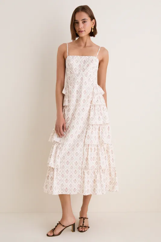 Brown & Cream Floral Ruffle Theodora Maxi Dress made by Hyacinth House