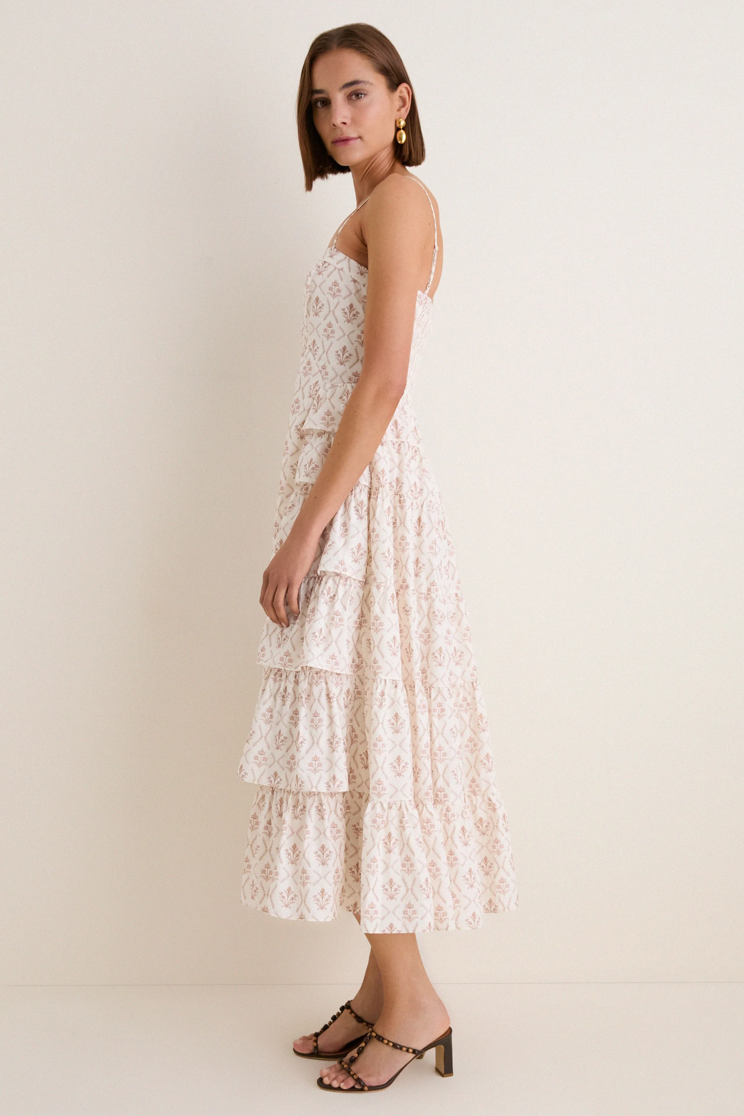 Brown & Cream Floral Ruffle Theodora Maxi Dress sold by Hyacinth House product image thumbnail 4