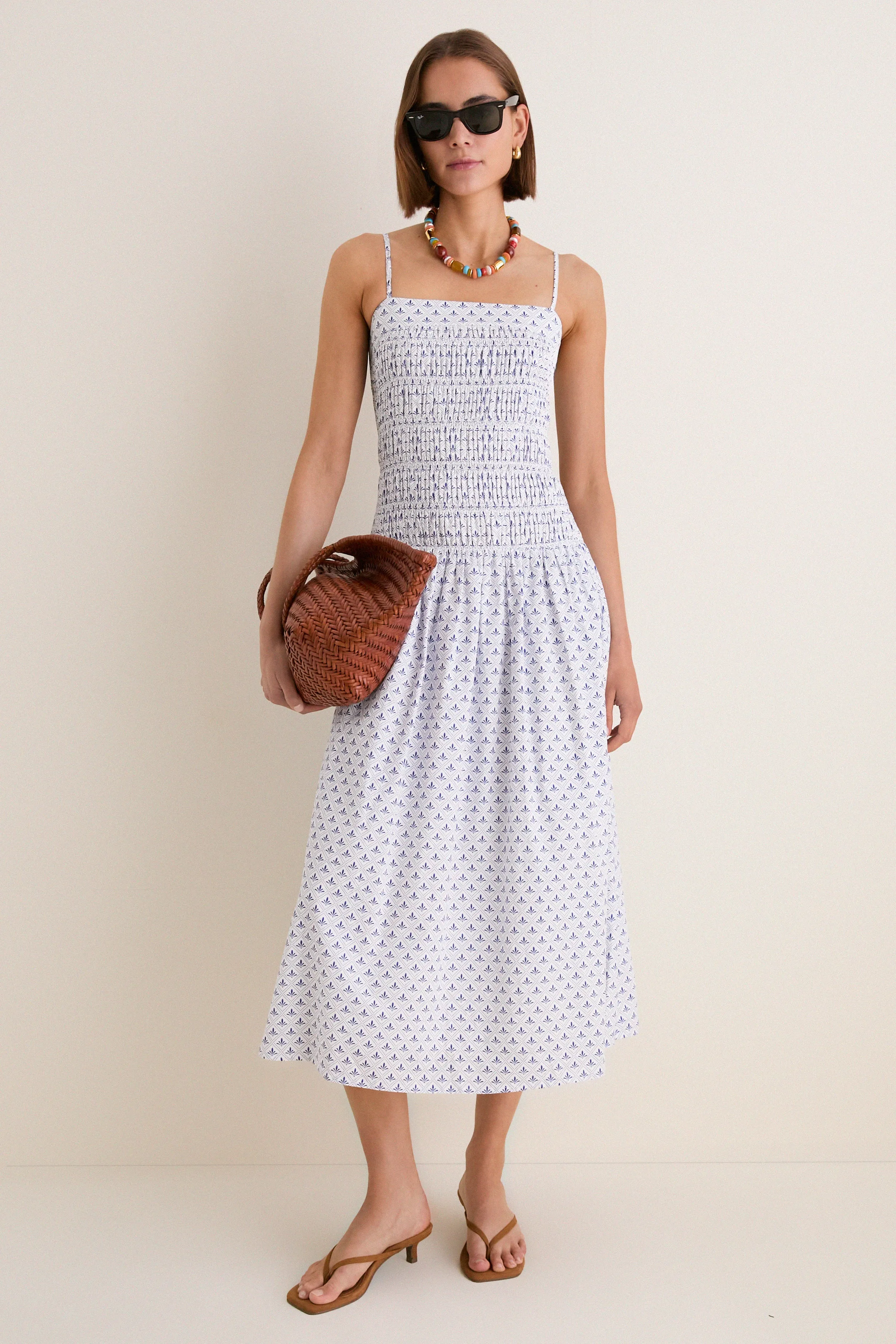 Blue & White Ditsy Tile Smocked Keeley Maxi Dress sold by Hyacinth House product image thumbnail 3